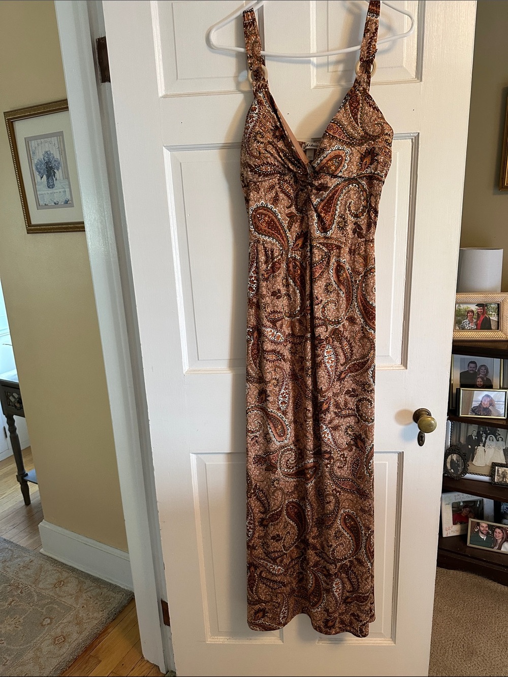 Brown Paisley Maxi Dress - Sleeveless V-Neck